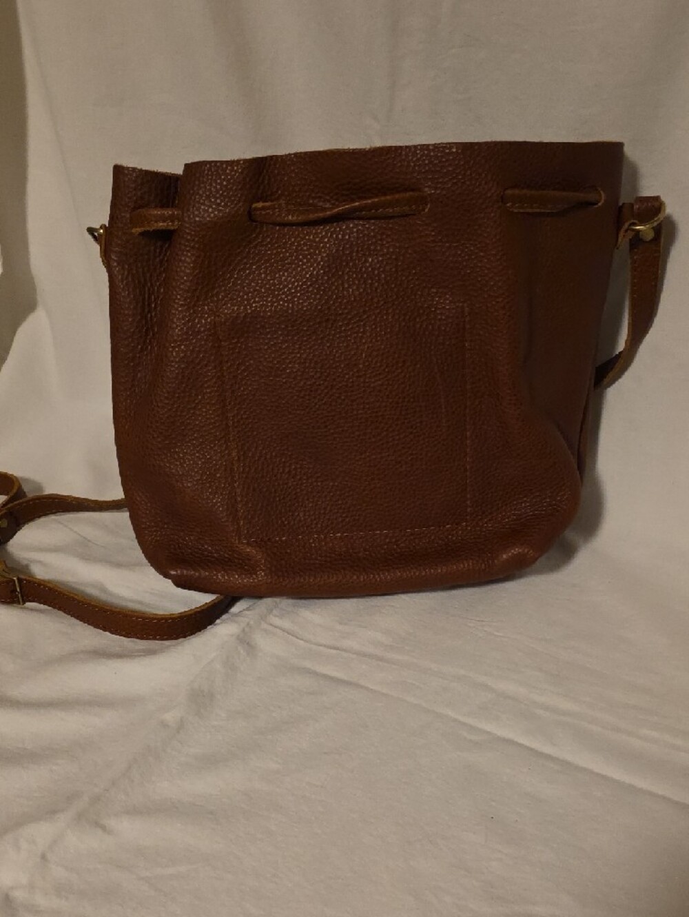 Portland Leather Brown Pebbled Drawstring Crossbody Bag - Picture 4 of 5